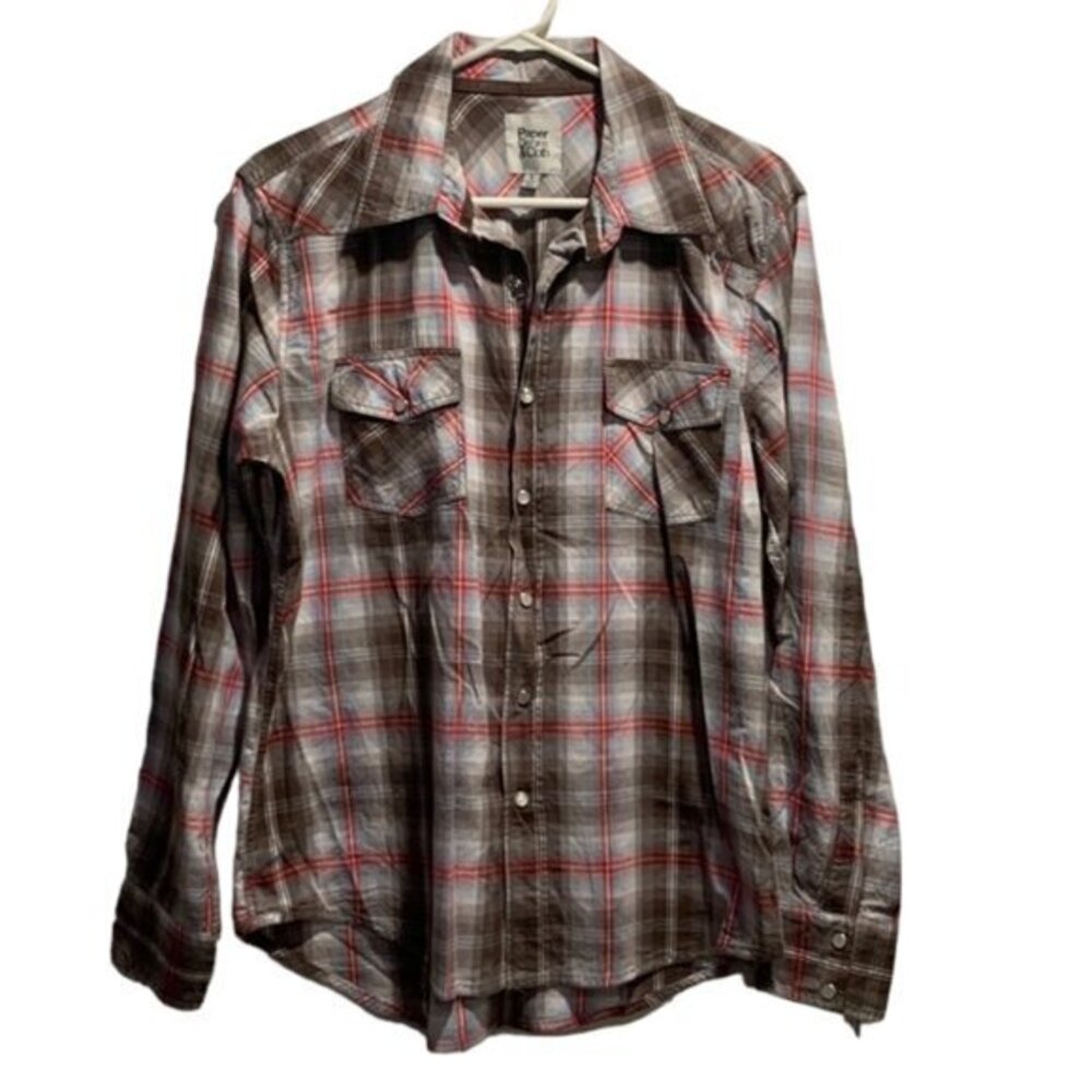 Paper Denim & Cloth PD&C Brown Plaid Western Long Sleeve Shirt Large GUC #6250